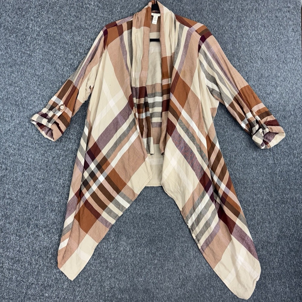 Est. 1946 Women's XL Plaid Drape Open Front Cardigan 100% Cotton Boho